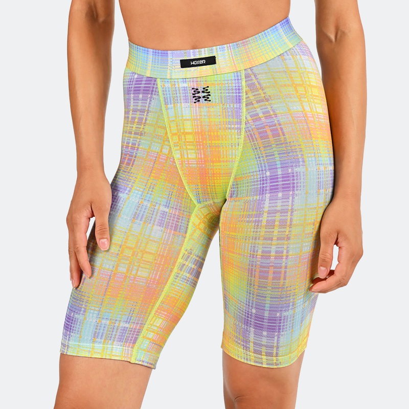 Biker High Waisted Kaleidoscope Plaid