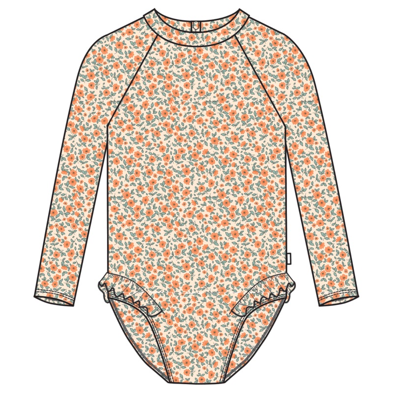 Long-Sleeved Swimsuit with Ruffles – Marigold