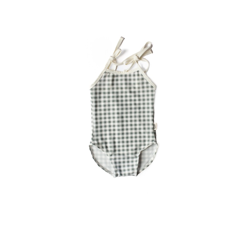 Tie Strap One-Piece Swimsuit – Gingham Green x Jess Megan