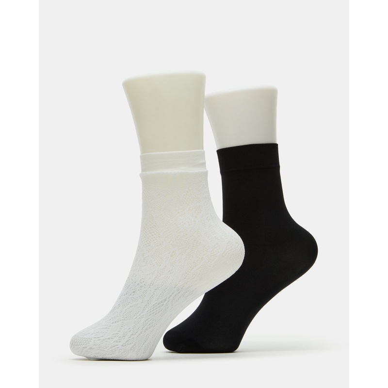 2 PACK LACE ANKLET SOCKS WHITE