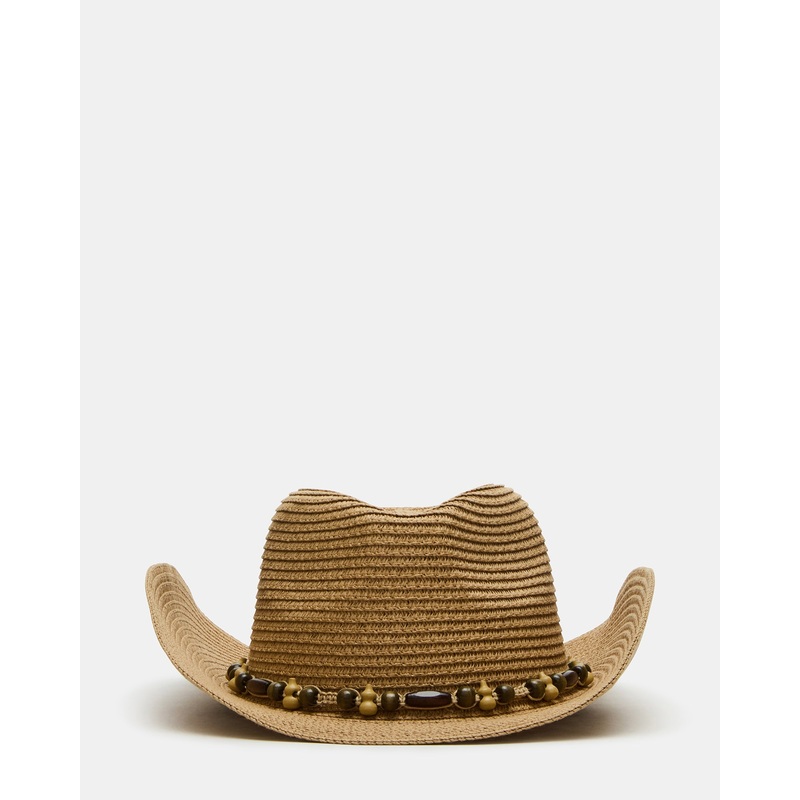 BEADED TRIM WESTERN HAT TAN
