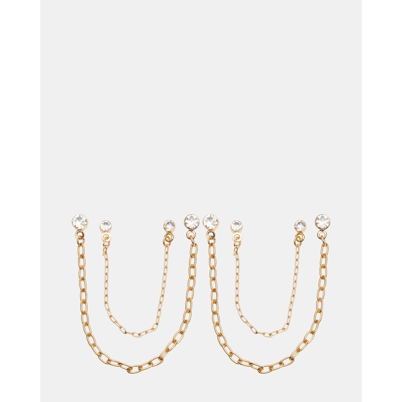 CRYSTAL CHAIN EARRINGS SET GOLD