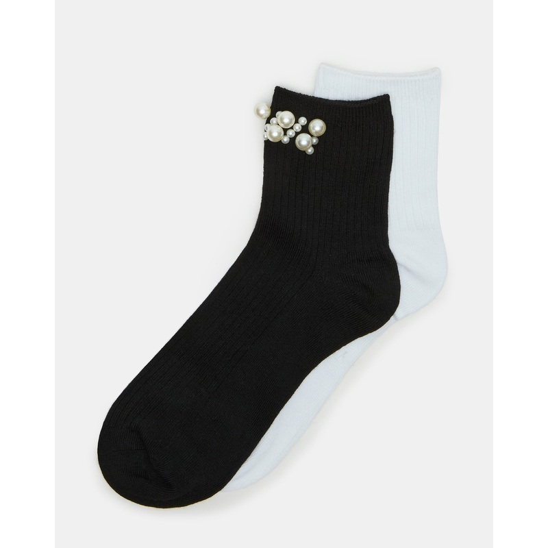 2 PACK PEARL ANKLET SOCKS BLACK MULTI