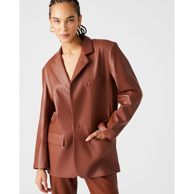 IMAAN FAUX LEATHER BLAZER COGNAC – SM REBOOTED