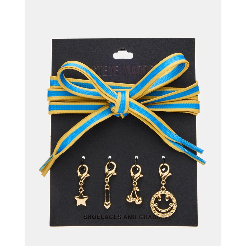 SHOE LACES AND CHARMS BLUE/YELLOW