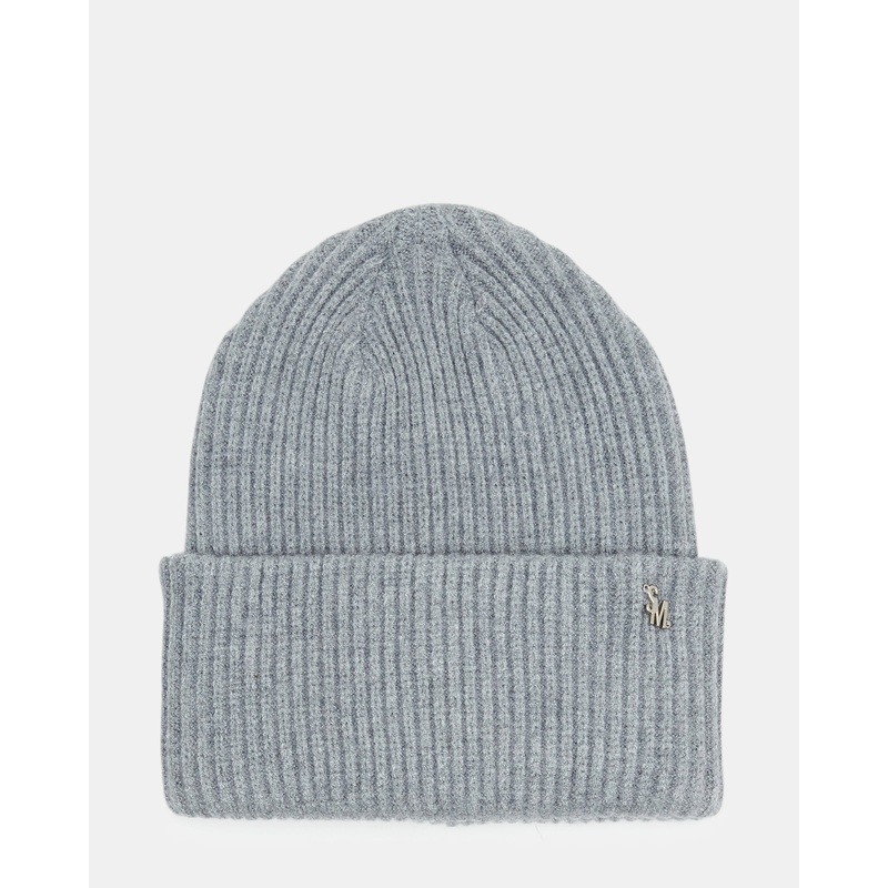 DOUBLE LAYER RIBBED KNIT BEANIE GREY