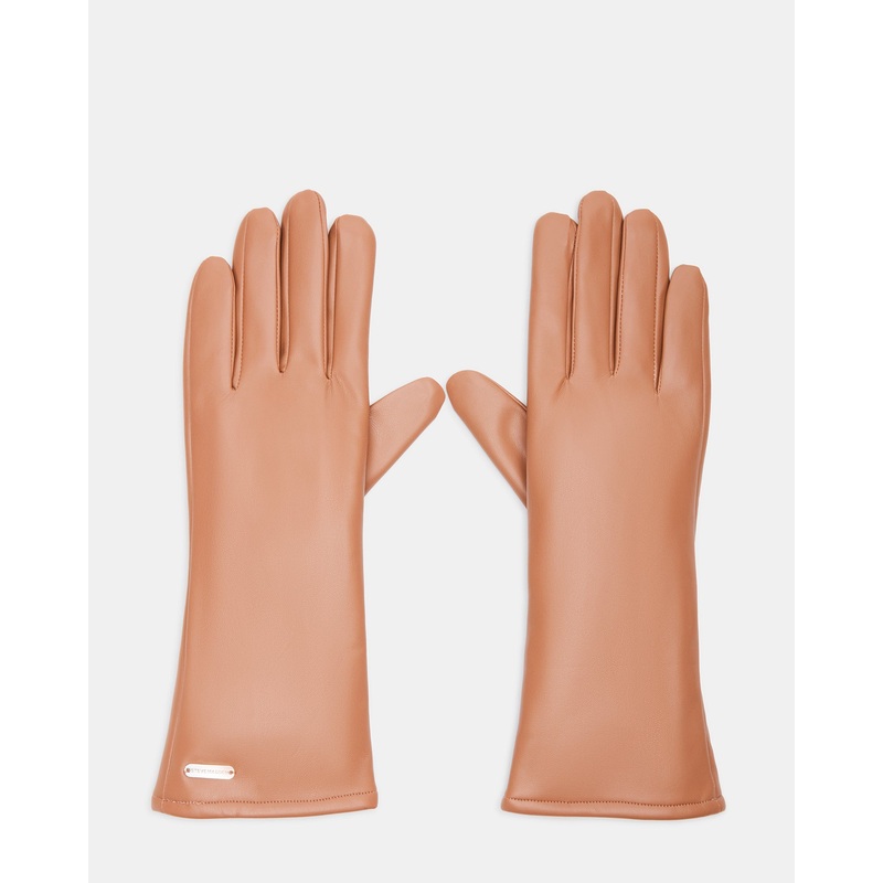 FAUX LEATHER FOREARM GLOVES TAN