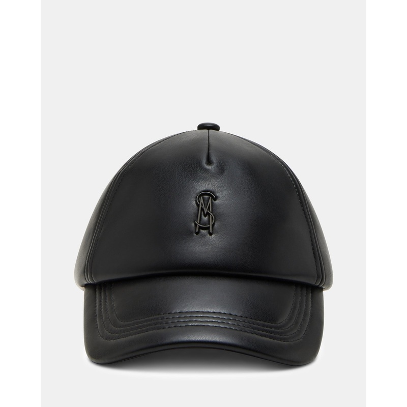 FAUX LEATHER PUFFER BASEALL CAP BLACK