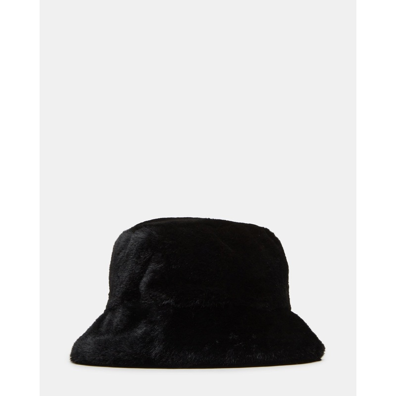 FAUX FUR BUCKET HAT BLACK