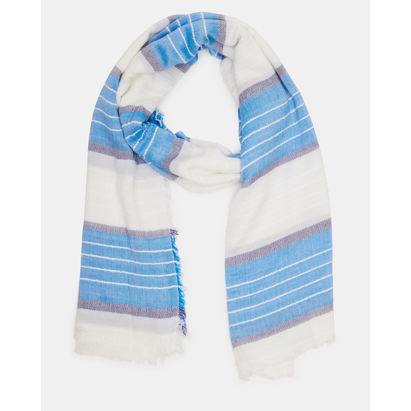 STRIPED OBLONG SCARF BLUE