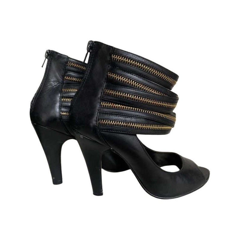 GOLD ZIP BLACK LEATHER HEELS – SM REBOOTED