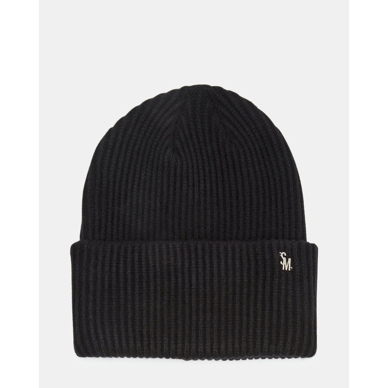 DOUBLE LAYER RIBBED KNIT BEANIE BLACK