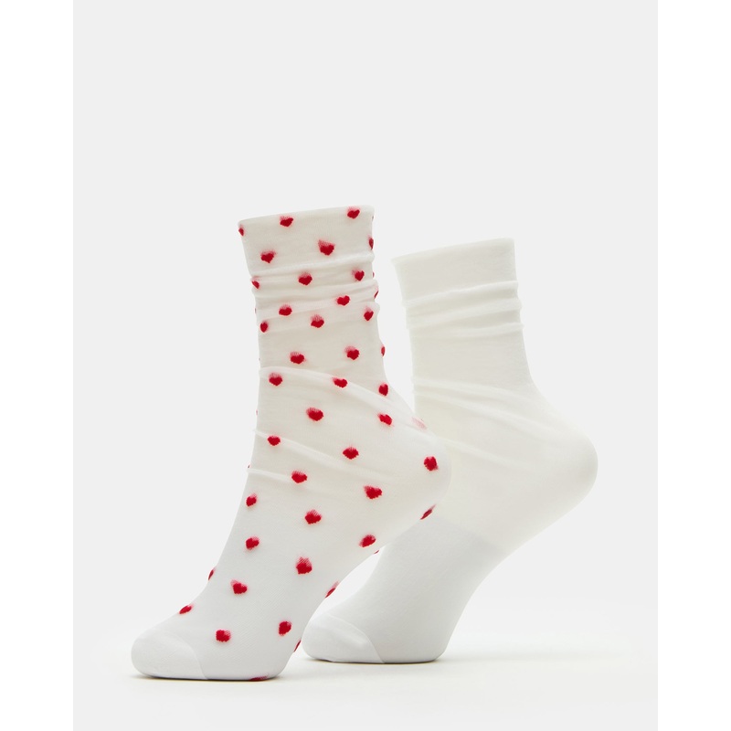 2 PACK HEART SOCKS SHEER WHITE