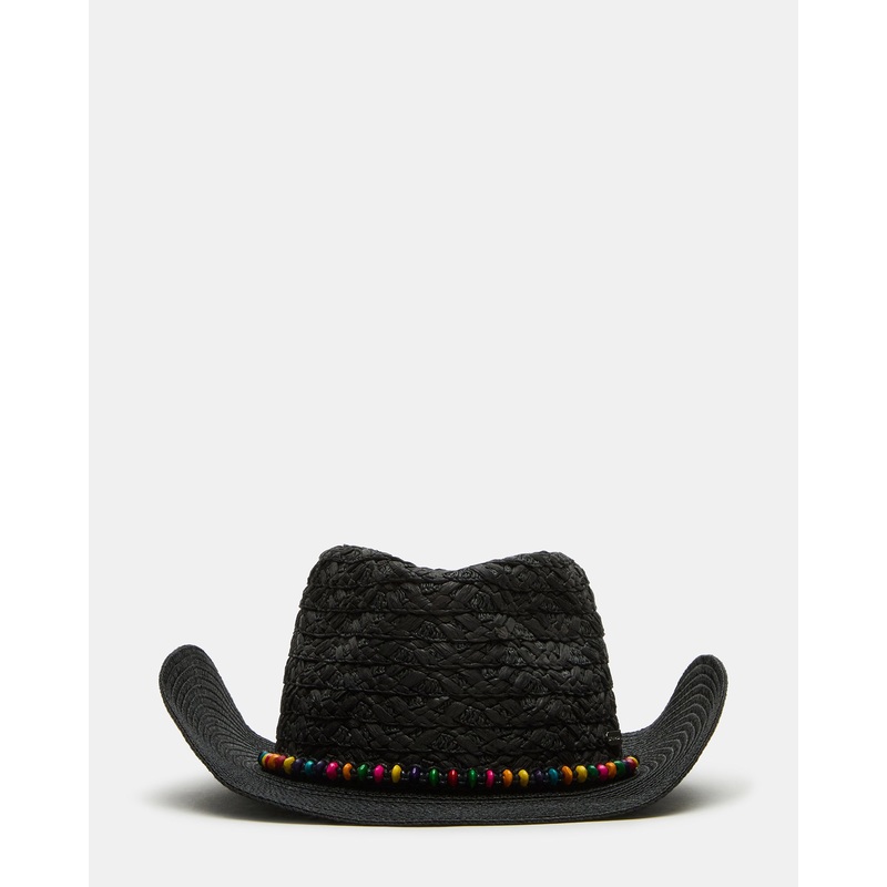 BEADED TRIM WESTERN HAT BLACK