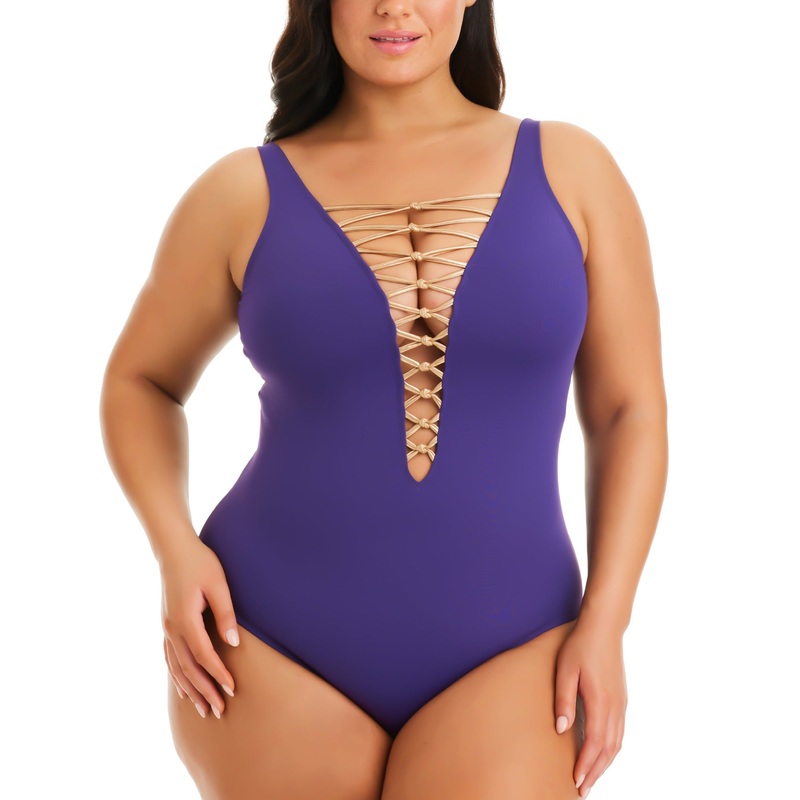 Lace Down Plunge Plus One Piece – RBKN23232X