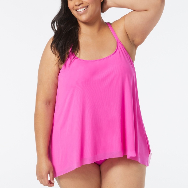 Current Mesh Layered Underwire Tankini Top – U95035 – Pink Tropics