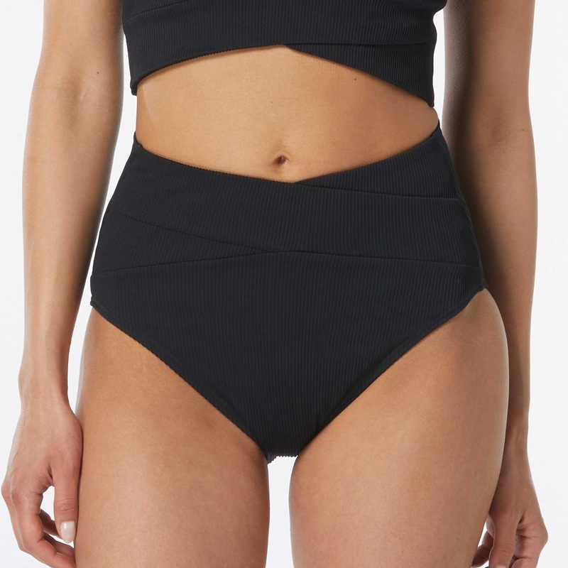 Ribbed Solids V-Waist Bikini Brief – H1C009 – Black