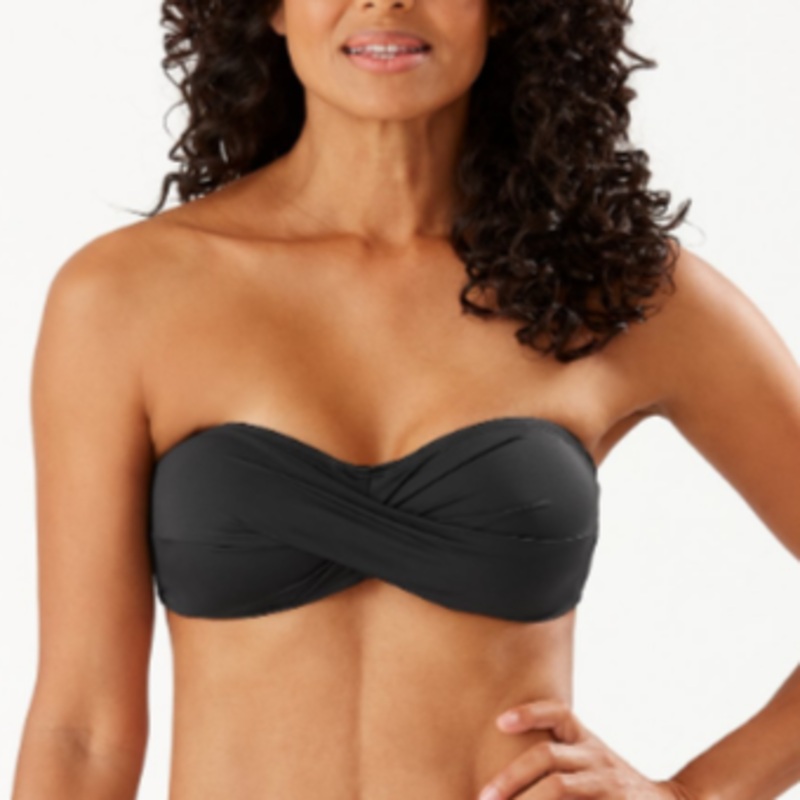 Pearl Twist Front Bandeau Bikini Top – TSW31006T – Black