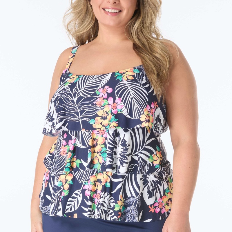 Jane Ruffle Plus Tankini – HW3E096 – Indigo Jungle