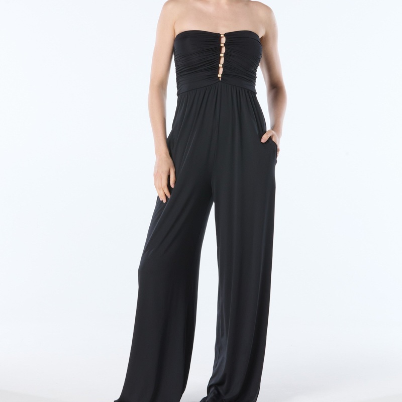 Ruched Beaded Jumpsuit – C10112 – Black