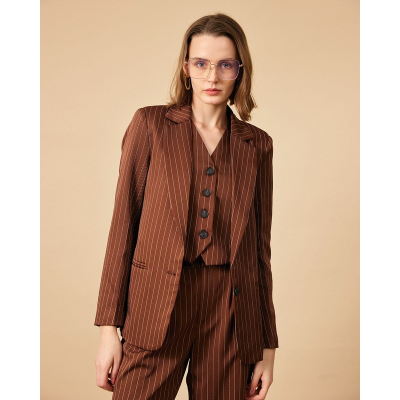The Brown Striped One Button Collared Blazer