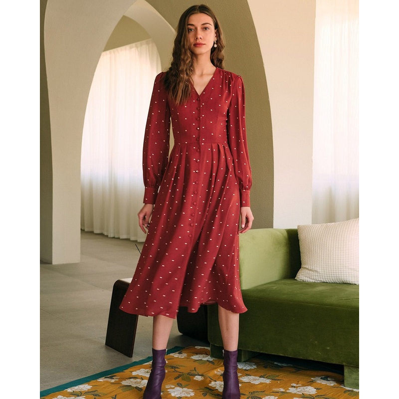 The Polka Dot Pleated Midi Dress