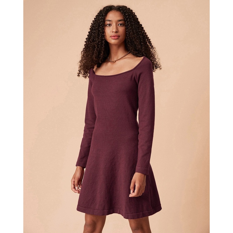 The Red Square Neck Long Sleeve Sweater Dress