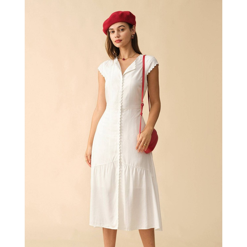 The Solid Color Lapel Midi Dress