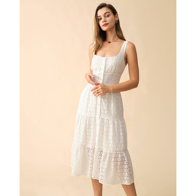 The Square Neck Tiered Hem Midi Dress