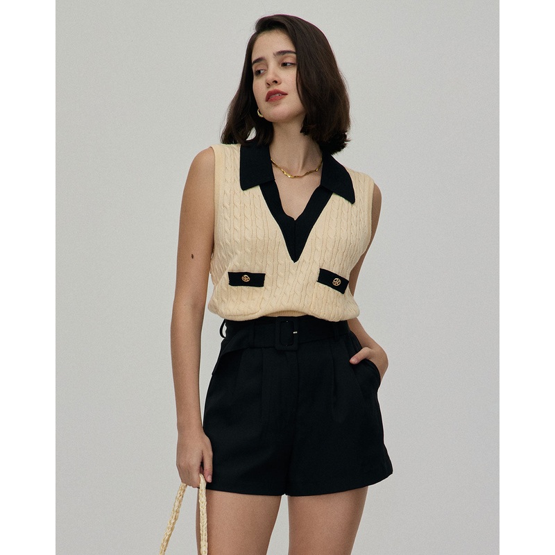 The Apricot Collared Colorblock Knit Tank Top