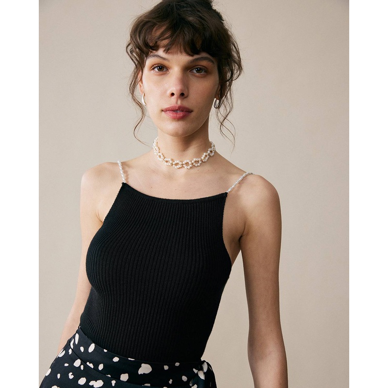 The Beaded Strap Ribbed Cami Top