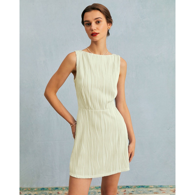 The Beige Water Ripple Textured Sleeveless Mini Dress