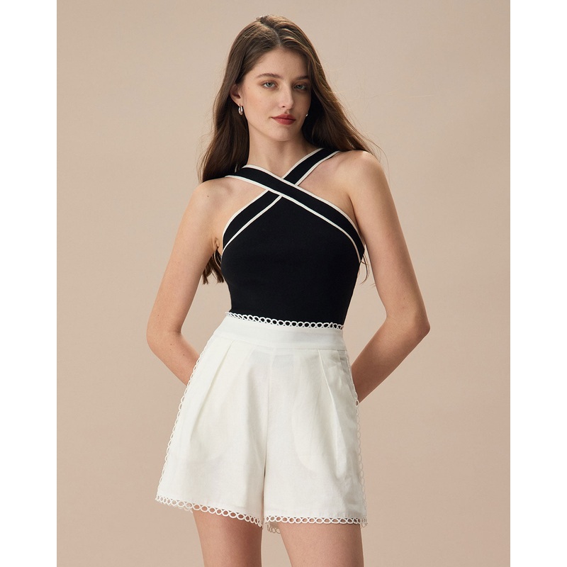 The Black Contrast Knit Tank Top