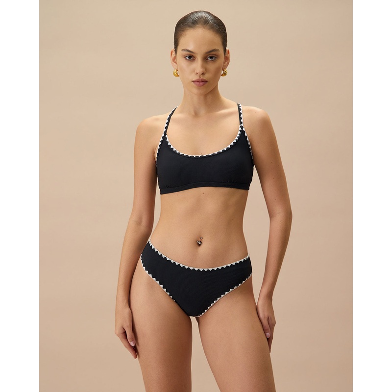 The Black Contrast Ribbed Bikini Top