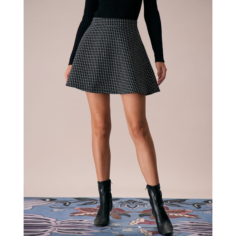 The Black High Waisted Plaid Tweed Mini Skirt