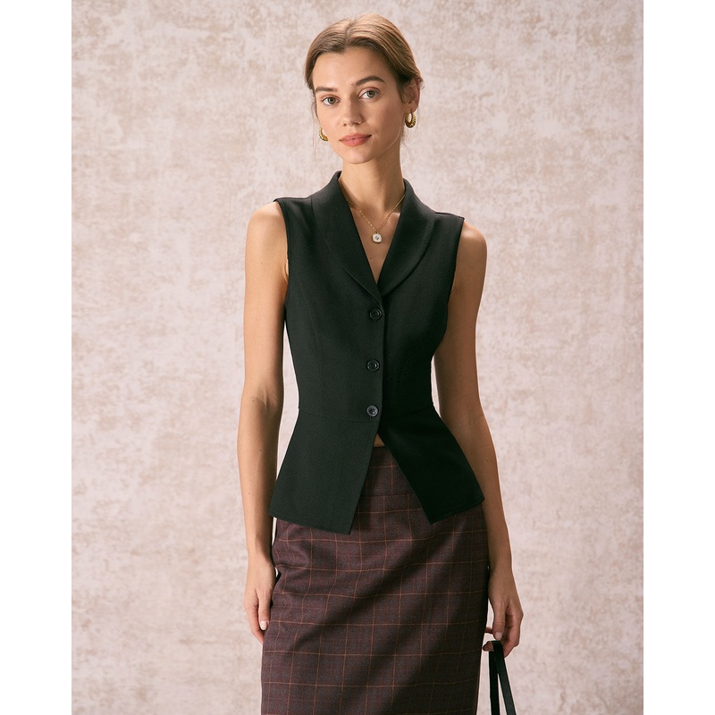 The Black Lapel Sleeveless Button Up Vest