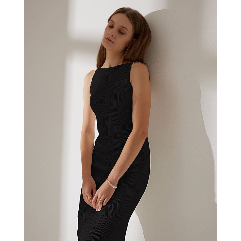 The Black Water Ripple Textured Cami Dress