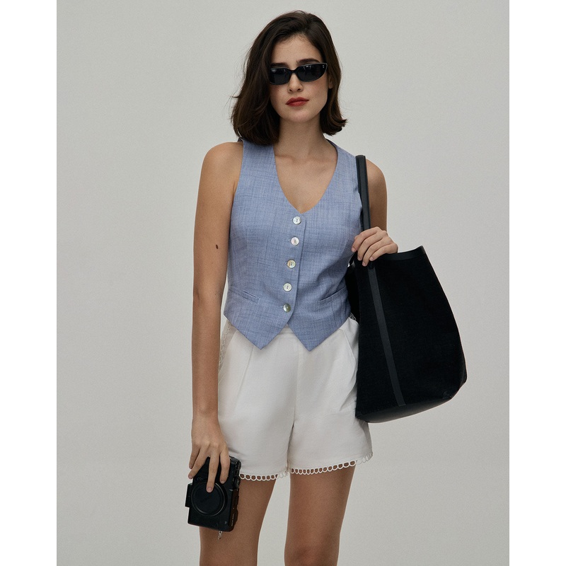 The Blue V-Neck Button Vest