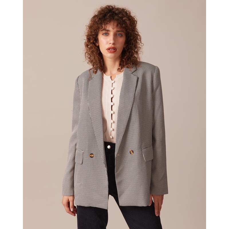 The Coffee Lapel Houndstooth Button Blazer