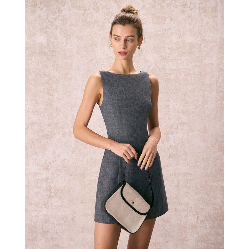The Grey Boat Neck Sleeveless Mini Dress