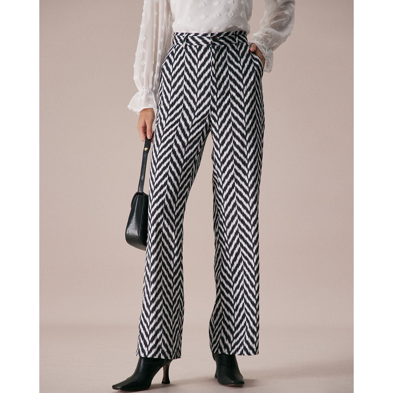 The Grey Wave Pattern Button Straight Pants
