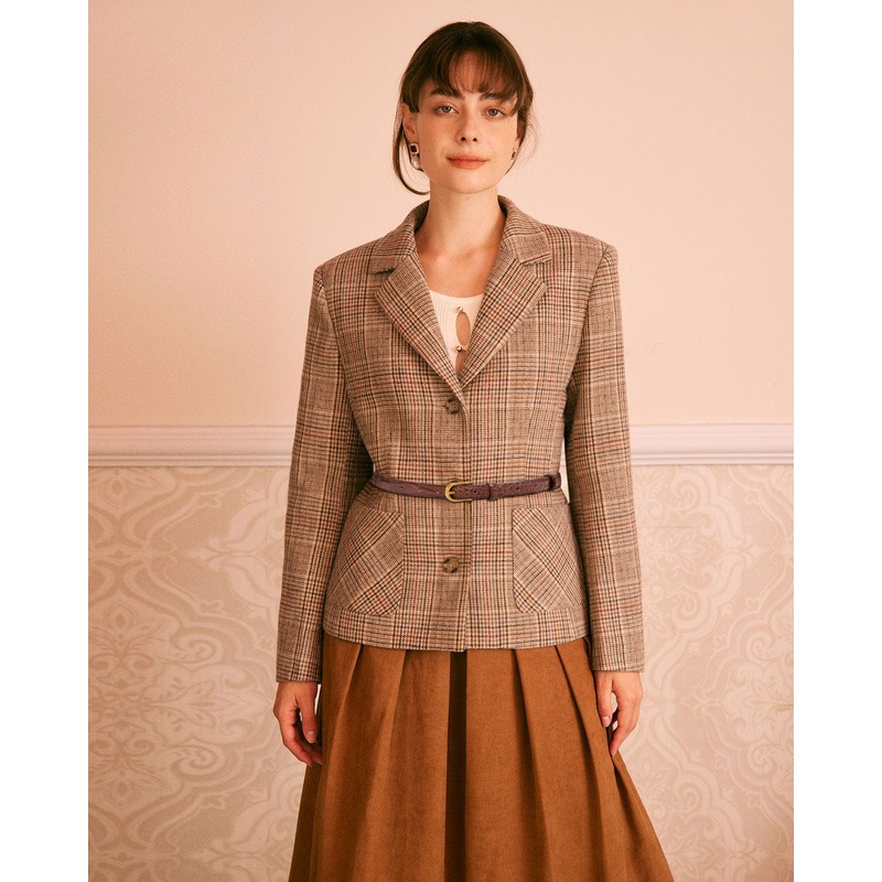 The Khaki Lapel Plaid Single Breasted Blazer