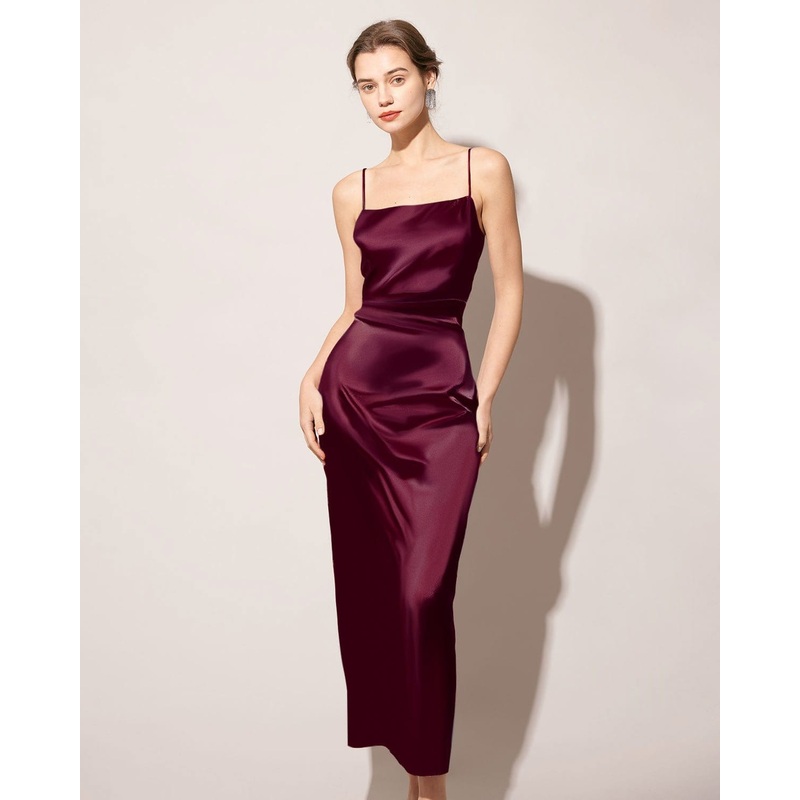 The Red Back Slit Satin Sling Maxi Dress