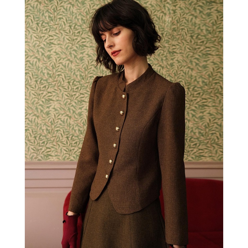 The Solid Retro Single-breasted Tweed Jacket
