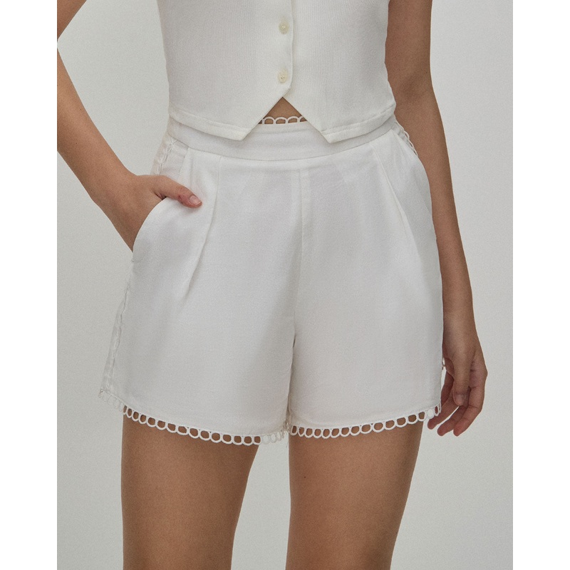The White Lace Trim High-Waisted Shorts