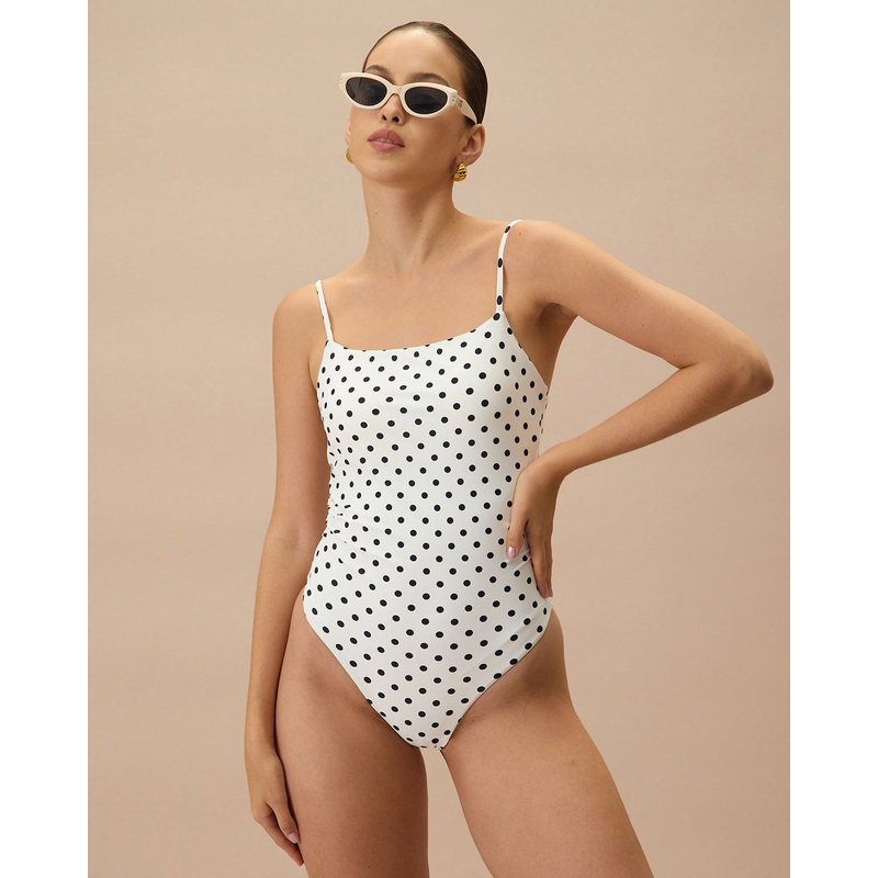 The White Polka Dot Backless One-Piece Swimsuit
