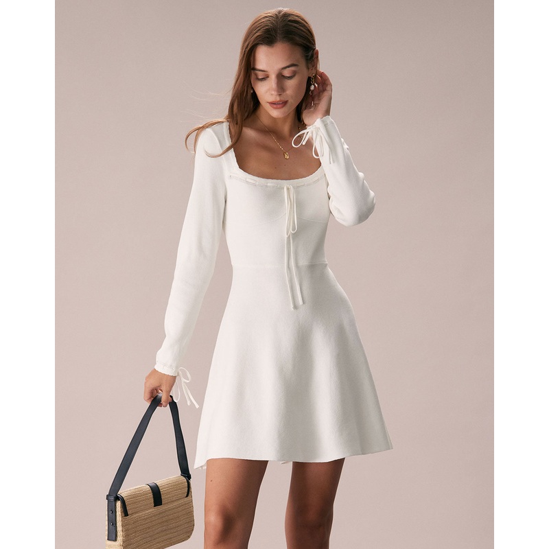 The White Square Neck Sweater Mini Dress