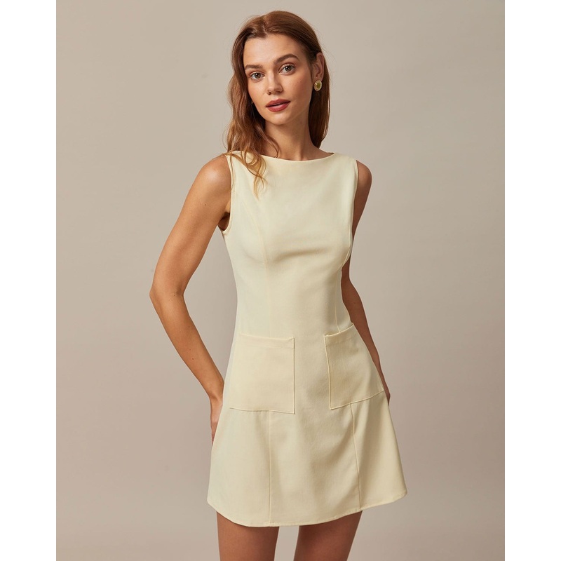 The Yellow Boat Neck Cutout Mini Dress