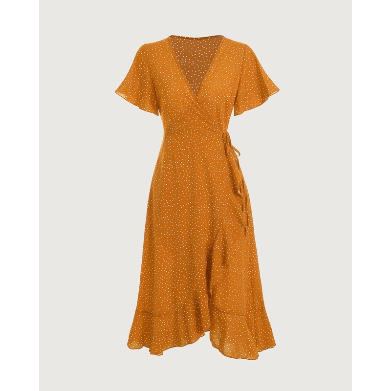 The Yellow Polka Dot Ruffle Wrap Dress