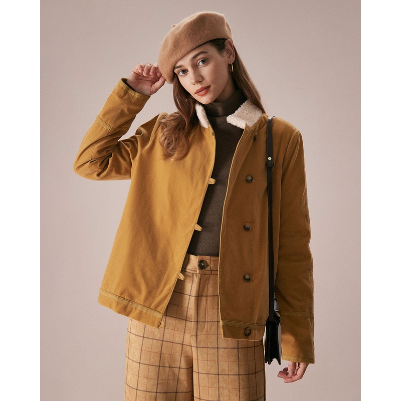 The Yellow Stand Collar Button Teddy Jacket